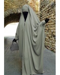 JILBAB SAOUDIEN A CLIPS UMM HAFSA - GRIS OLIVE