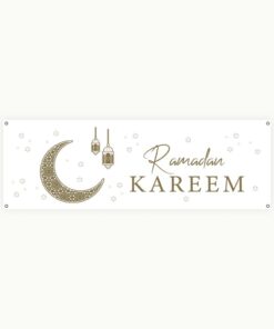 BANIERE GEANTE RAMADAN KAREEM - BLANC ET OR